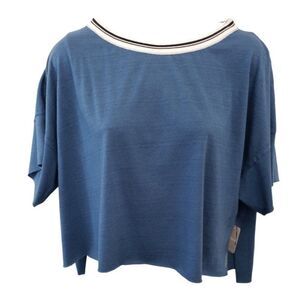 Free People Cropped Shirt Top Women's XS Blue White Black Contrast Draped NEW